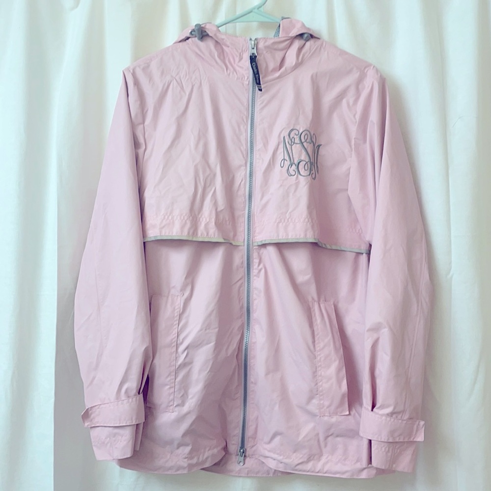 Charles River rain jacket with monogrammed initials NMS.